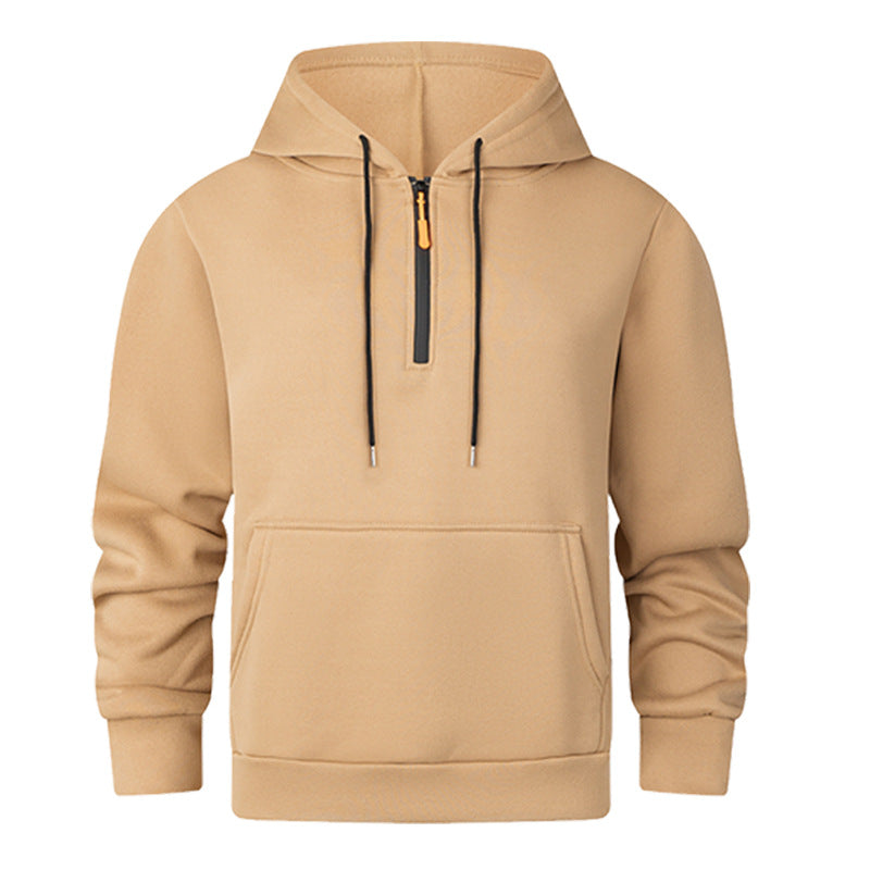 Fashionable Men's Hoodie Sweatshirt Half Zipper Sporty Polyester Long Sleeve Spring Autumn Loose Fit Pure Color Tracksuit - view 2