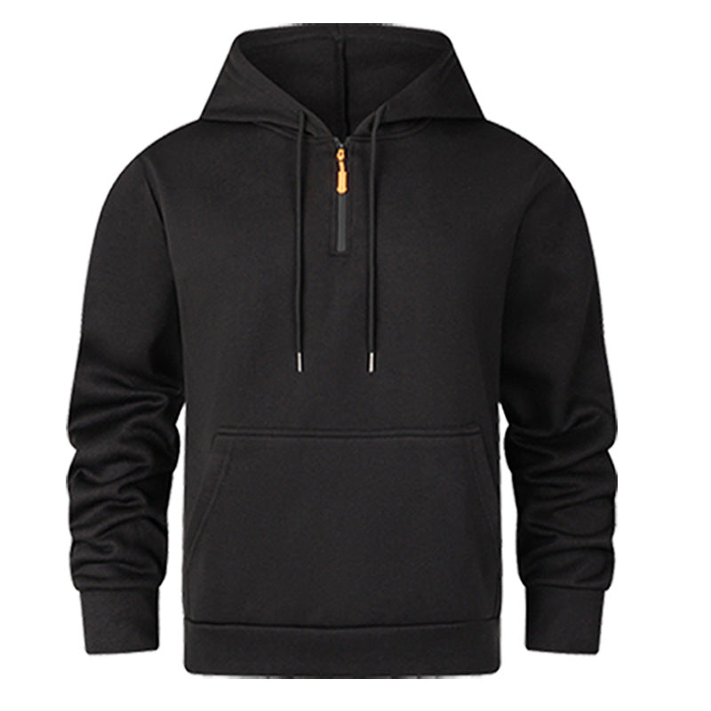 Fashionable Men's Hoodie Sweatshirt Half Zipper Sporty Polyester Long Sleeve Spring Autumn Loose Fit Pure Color Tracksuit - view 3
