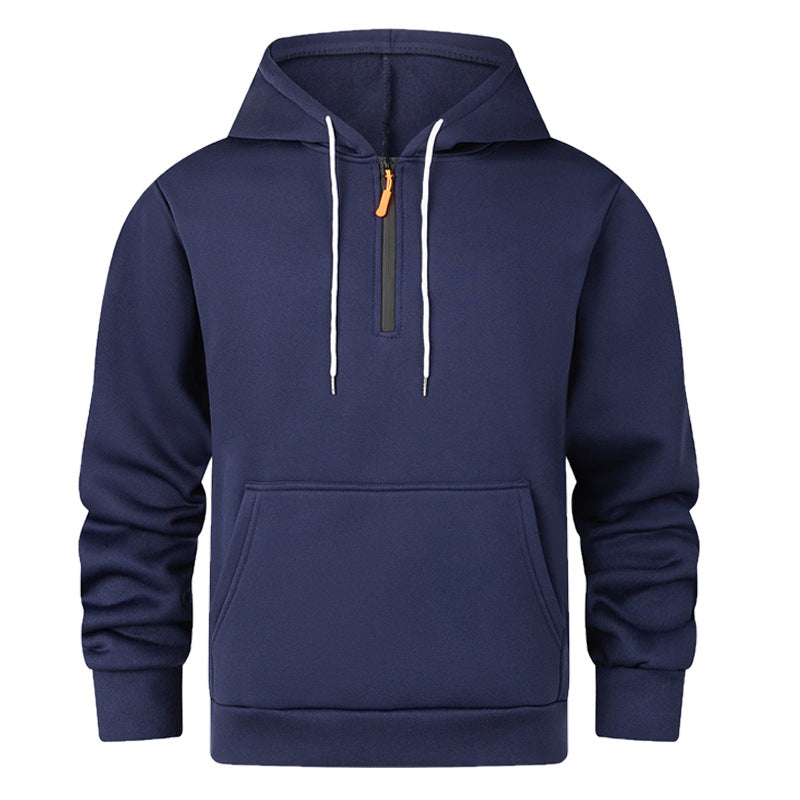 Fashionable Men's Hoodie Sweatshirt Half Zipper Sporty Polyester Long Sleeve Spring Autumn Loose Fit Pure Color Tracksuit - view 4