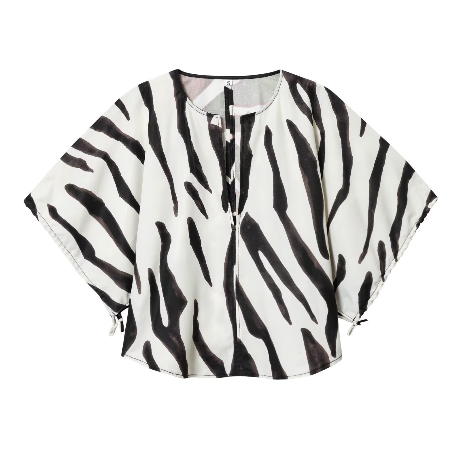 Fashionable Casual Animal Print Women's Top Elegant Zipper Closure Polyester Short Sleeve Seven-Quarter Length Pure Color - view 2
