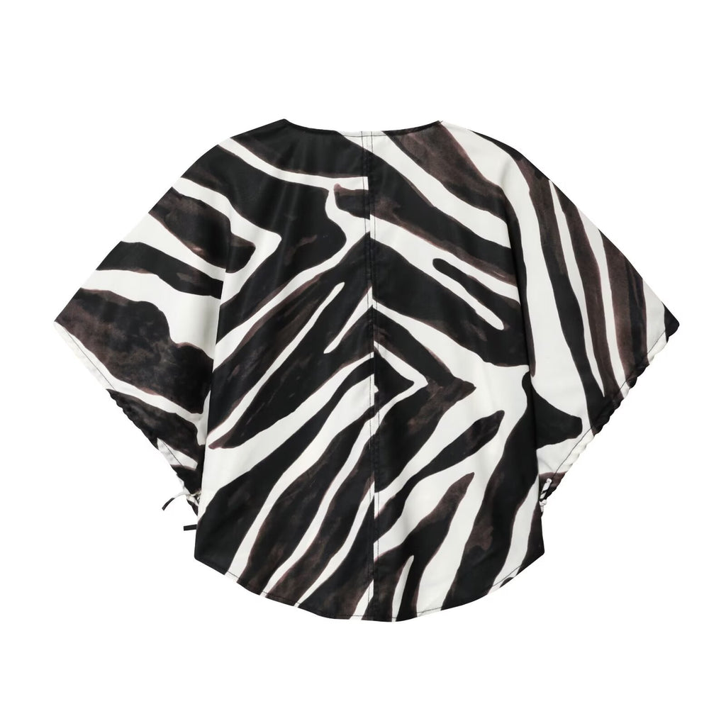 Fashionable Casual Animal Print Women's Top Elegant Zipper Closure Polyester Short Sleeve Seven-Quarter Length Pure Color - view 3