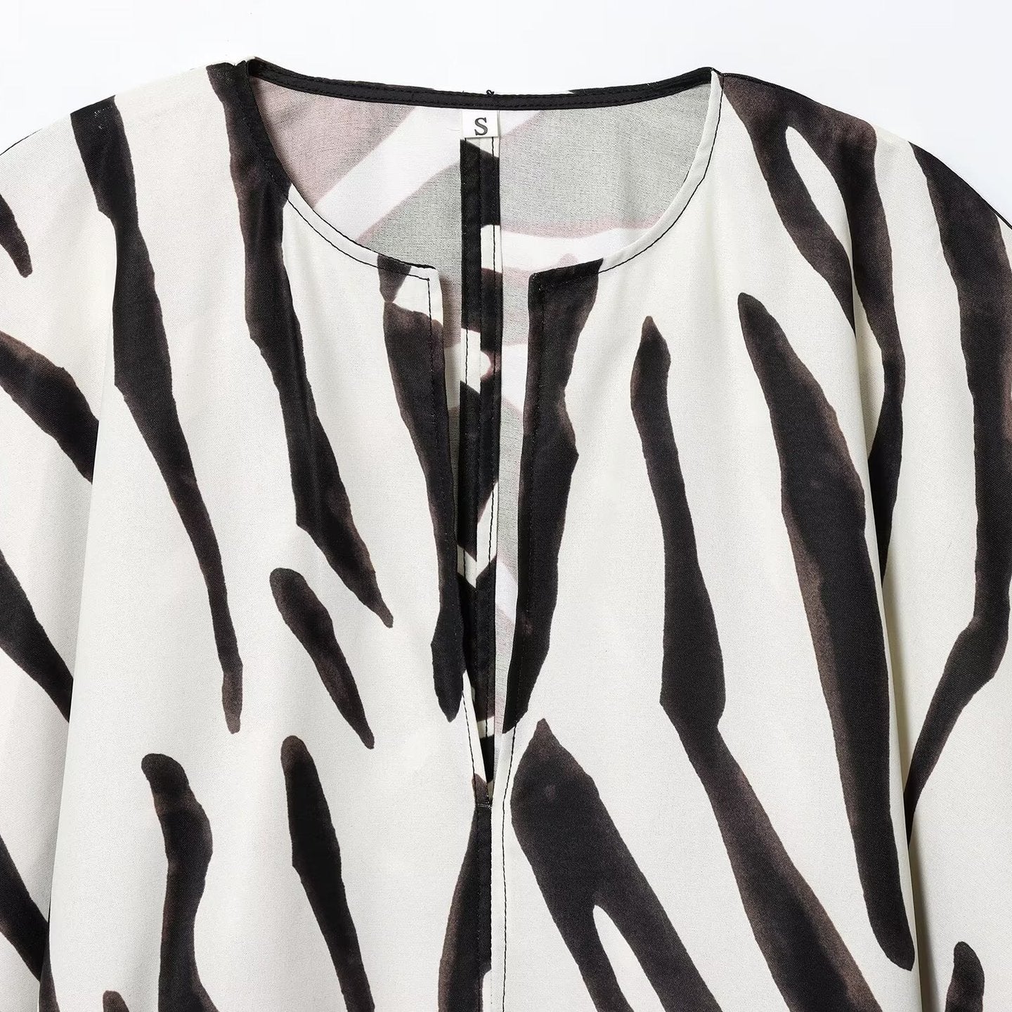 Fashionable Casual Animal Print Women's Top Elegant Zipper Closure Polyester Short Sleeve Seven-Quarter Length Pure Color - view 4