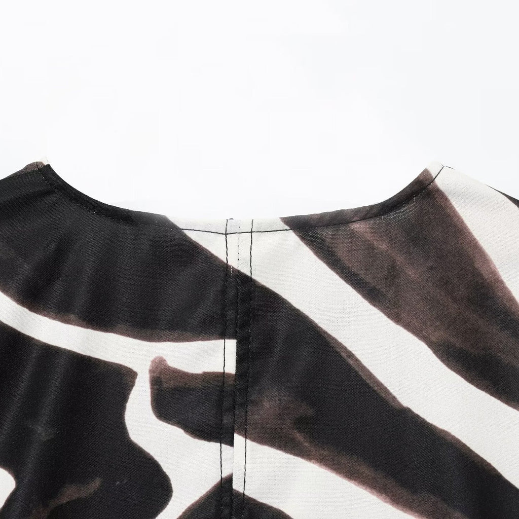 Fashionable Casual Animal Print Women's Top Elegant Zipper Closure Polyester Short Sleeve Seven-Quarter Length Pure Color - view 5