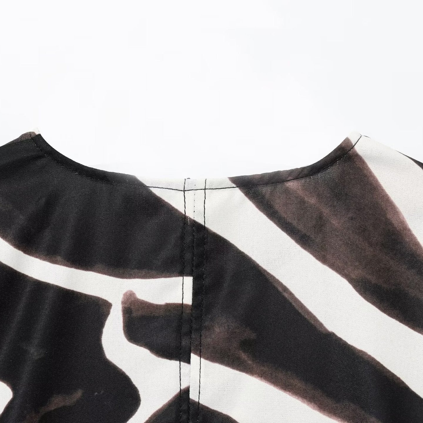 Fashionable Casual Animal Print Women's Top Elegant Zipper Closure Polyester Short Sleeve Seven-Quarter Length Pure Color - view 5