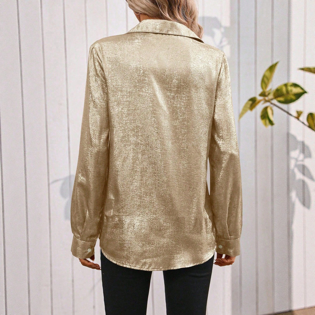 Sexy Style Pure Color Long Sleeve Single Button Shirt Collar Women's Top 2025 Hot Sale New Fashion - view 2