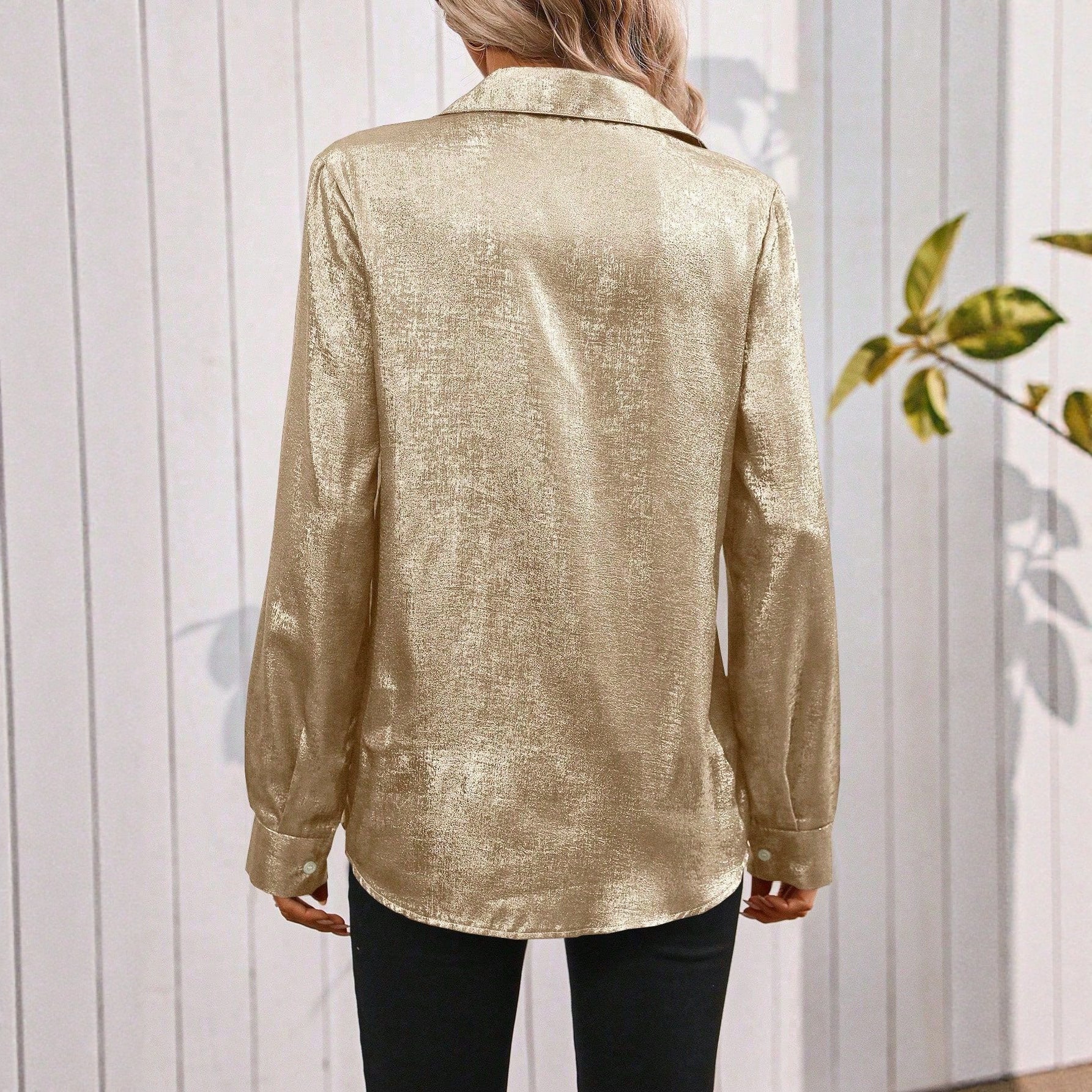 Sexy Style Pure Color Long Sleeve Single Button Shirt Collar Women's Top 2025 Hot Sale New Fashion - view 2