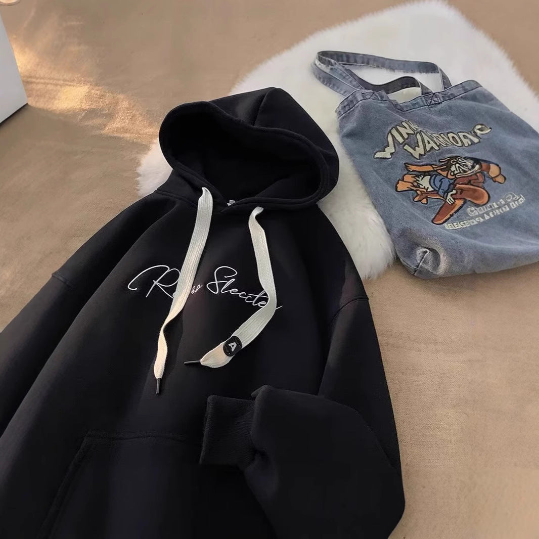 Casual Loose Men's Hoodie Sweatshirt Hong Kong Style Letter Print Autumn Winter New Trendy Brand Streetwear Polyester Fiber - view 4