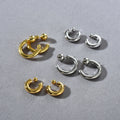 Fashion Personality Golden Bean Earrings Trend Metal Thick C- Shaped Split Ring Earrings Hip Hop Style Geometric Pattern Brass Earrings - front view