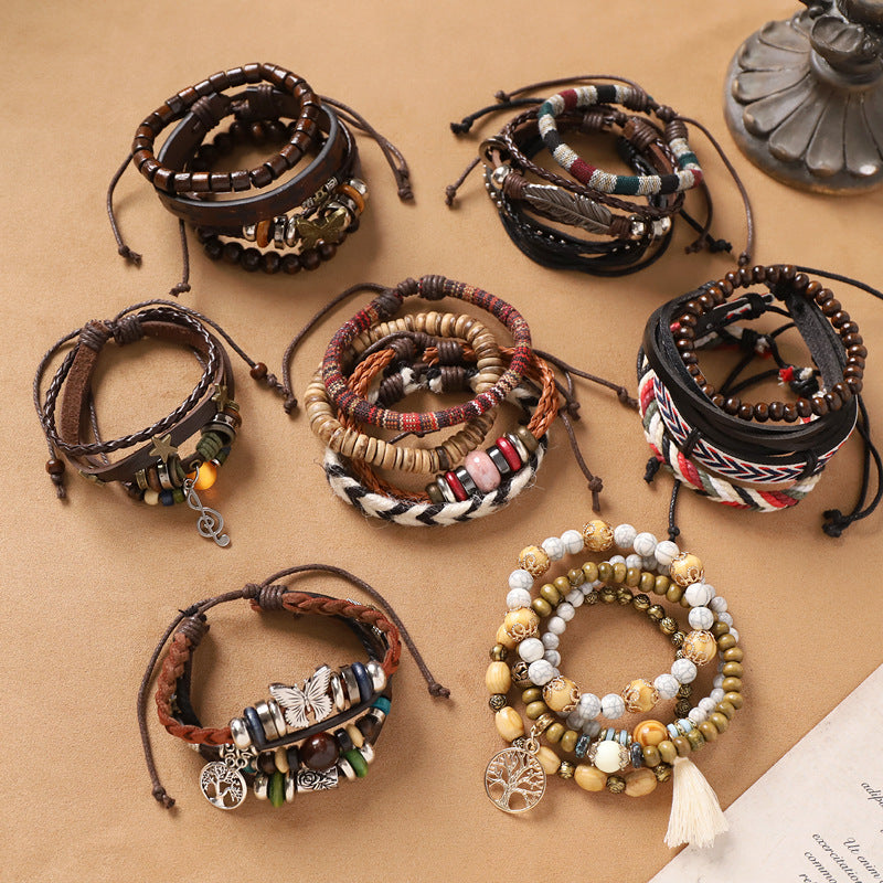 Handmade Bohemian Ethnic Style Bracelet Vintage Weaved Multi-Layered Unisex Bracelet Small Batch Rope Bracelet For Men And Women - front view