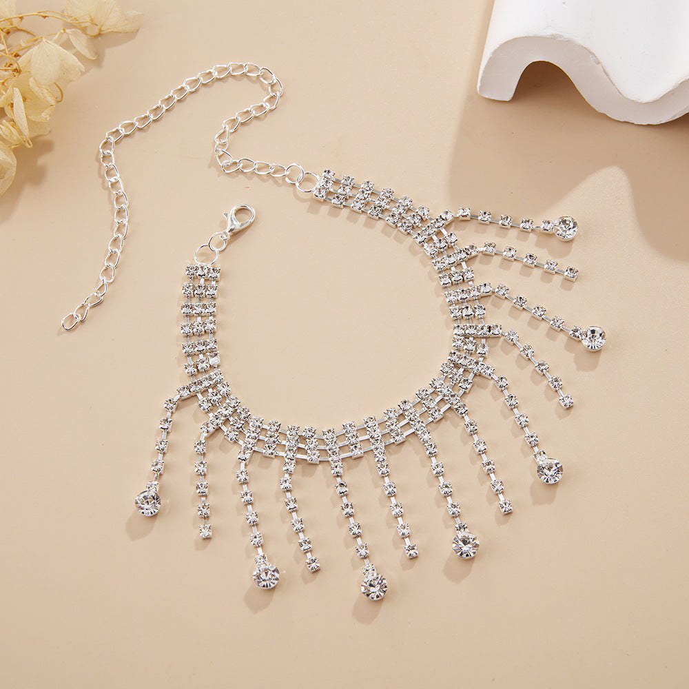 Hot Selling Tassel Anklet Women's Summer Beach Simple Double Layer Waterdrop Shaped Pendant Anklet - view 3