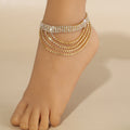 Multi-Layer Tassel Anklet High Heels Accessory Fashion Sexy Beach Rhinestone Anklet Foot Jewelry - front view