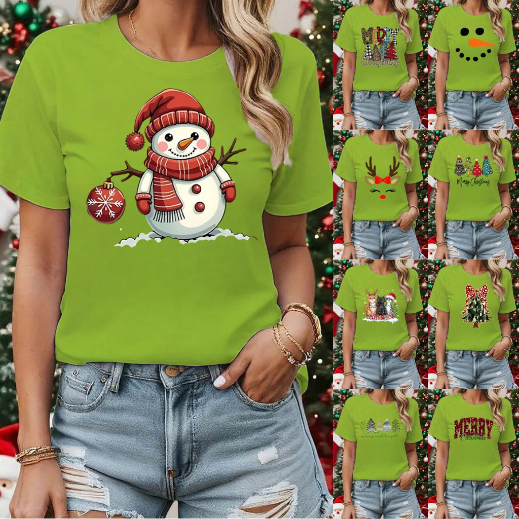 Princess Style Short Sleeve Printed T-Shirt Couple Matching Sweet Fresh Christmas Theme Women's Top  Style - front view