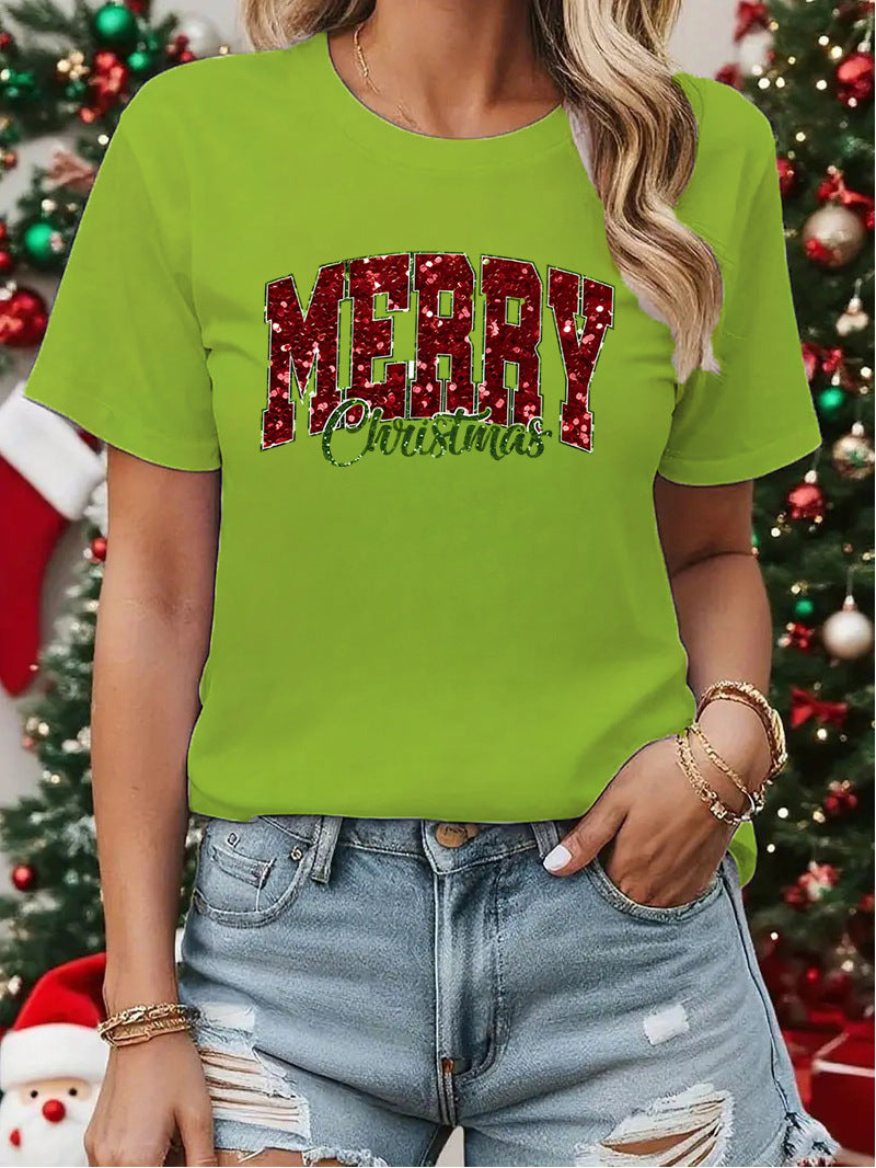 Princess Style Short Sleeve Printed T-Shirt Couple Matching Sweet Fresh Christmas Theme Women's Top  Style - view 2