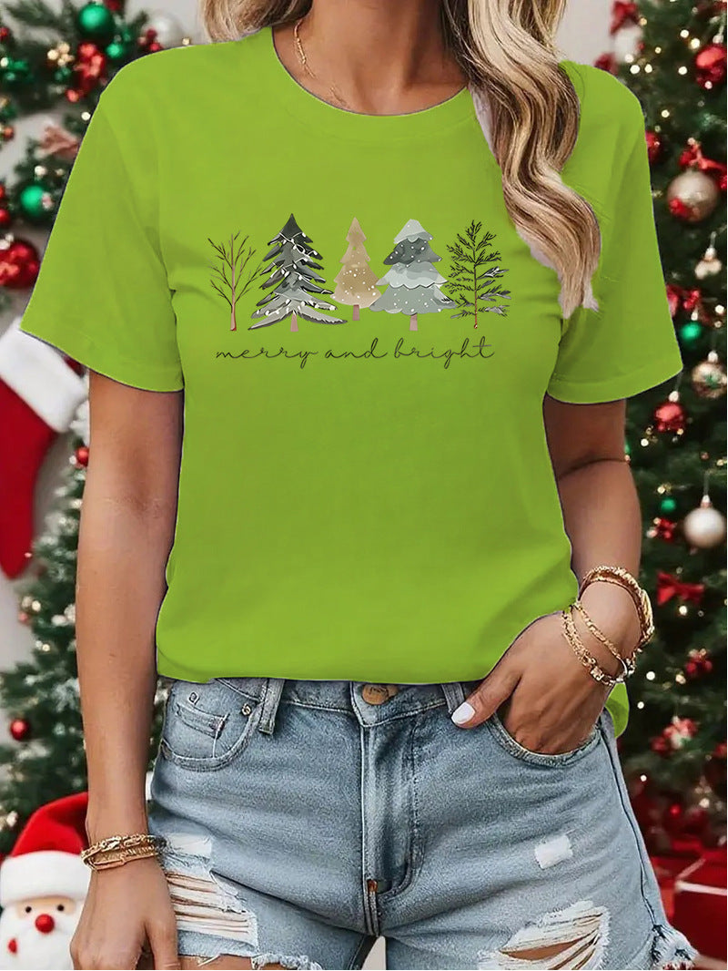 Princess Style Short Sleeve Printed T-Shirt Couple Matching Sweet Fresh Christmas Theme Women's Top  Style - view 3