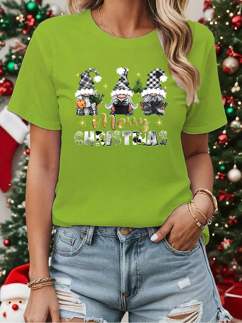 Princess Style Short Sleeve Printed T-Shirt Couple Matching Sweet Fresh Christmas Theme Women's Top  Style - view 4