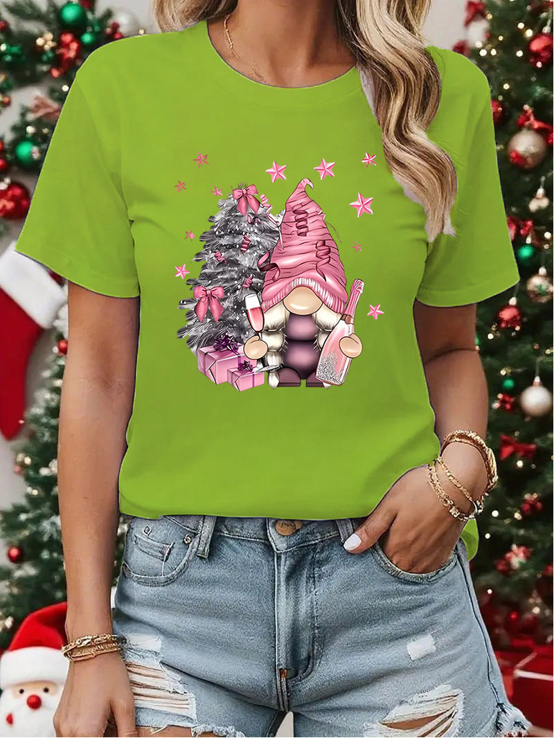 Princess Style Short Sleeve Printed T-Shirt Couple Matching Sweet Fresh Christmas Theme Women's Top  Style - view 5