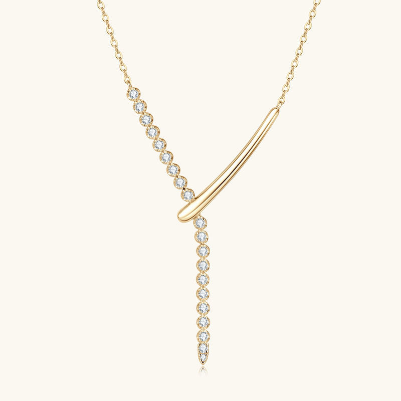 Unique Y-Shaped Moissanite Necklace Geometric Simple Design Sterling Silver Pendant High-End Luxury Necklace Women's Applicable Pendant Necklace - front view