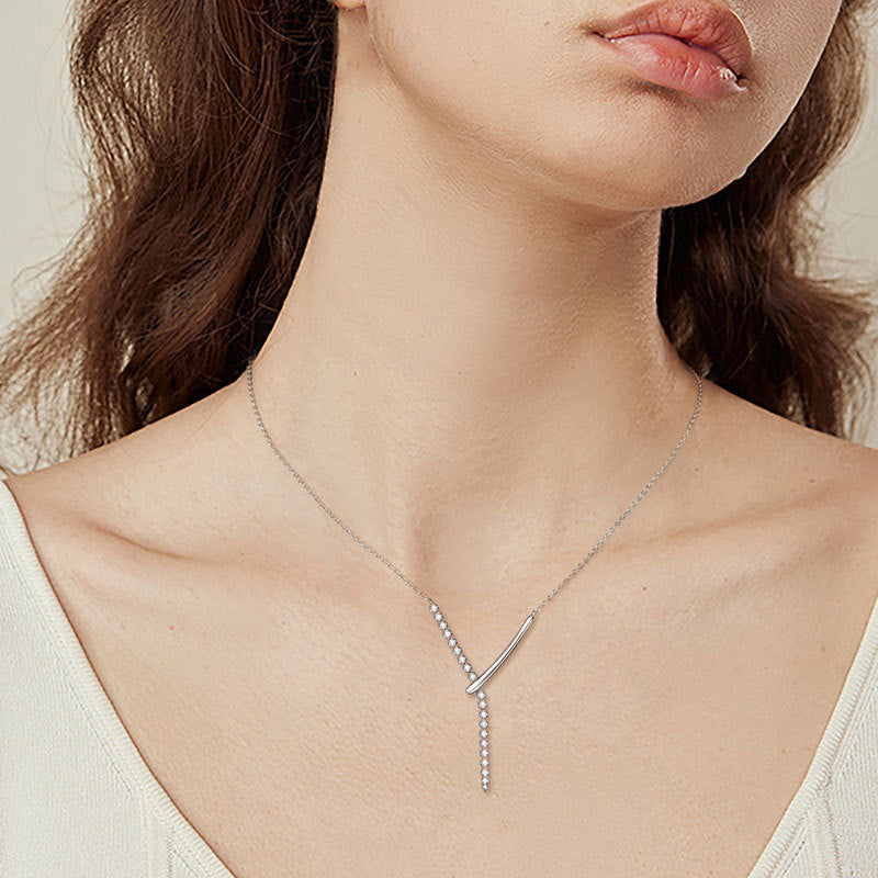 Unique Y-Shaped Moissanite Necklace Geometric Simple Design Sterling Silver Pendant High-End Luxury Necklace Women's Applicable Pendant Necklace - view 4