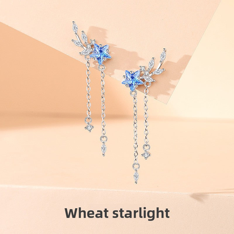 Natural Color Wheat Earrings Women's Forest Ins Style Summer All-Matching Tassel Earrings High-Grade Zircon Meteor Earrings - front view