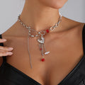 Punk Style Fashion Irregular Heart-Shaped Tassel Necklace Alloy Geometric Pattern European And American Stitching Fashion Necklace For Ladies - front view