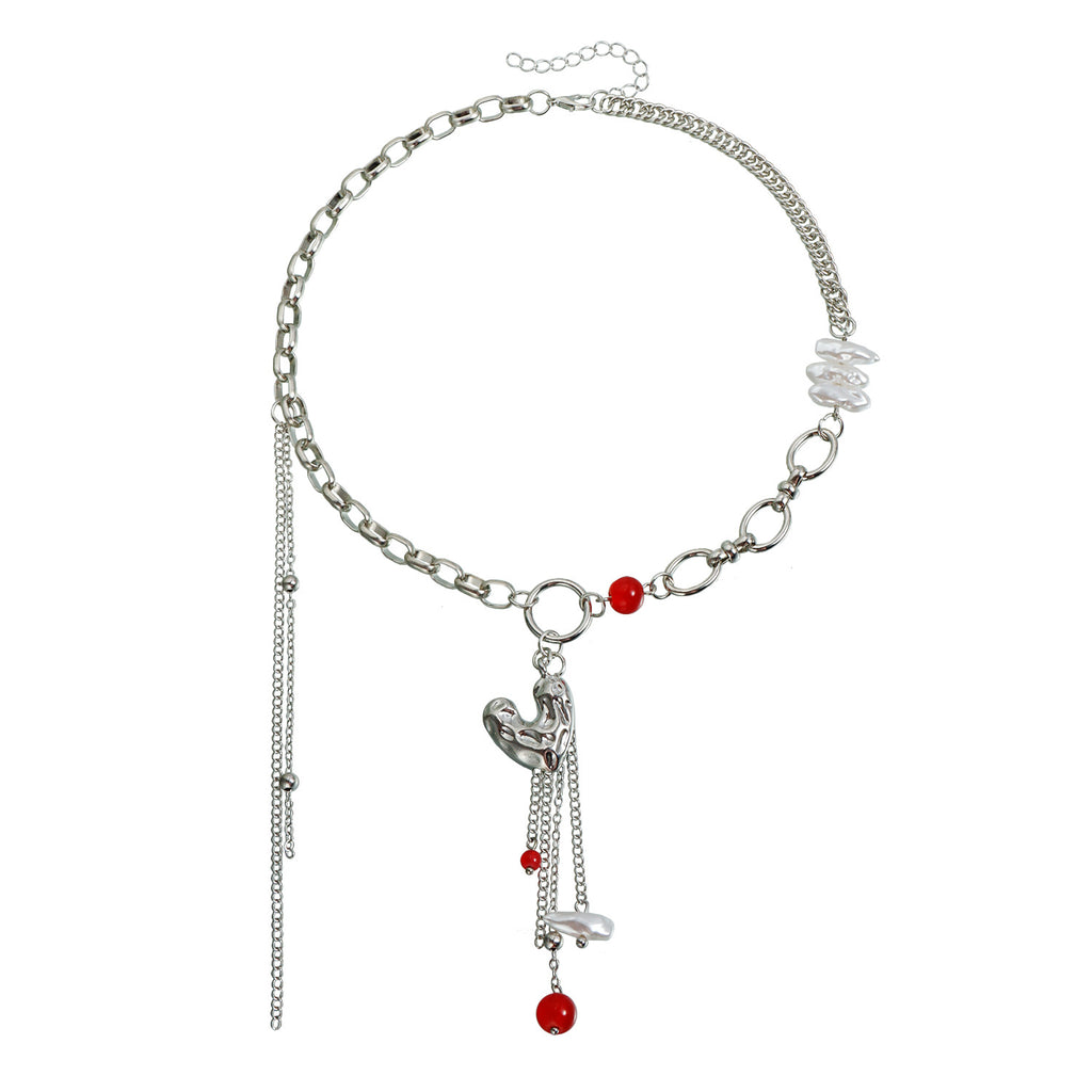 Punk Style Fashion Irregular Heart-Shaped Tassel Necklace Alloy Geometric Pattern European And American Stitching Fashion Necklace For Ladies - view 5