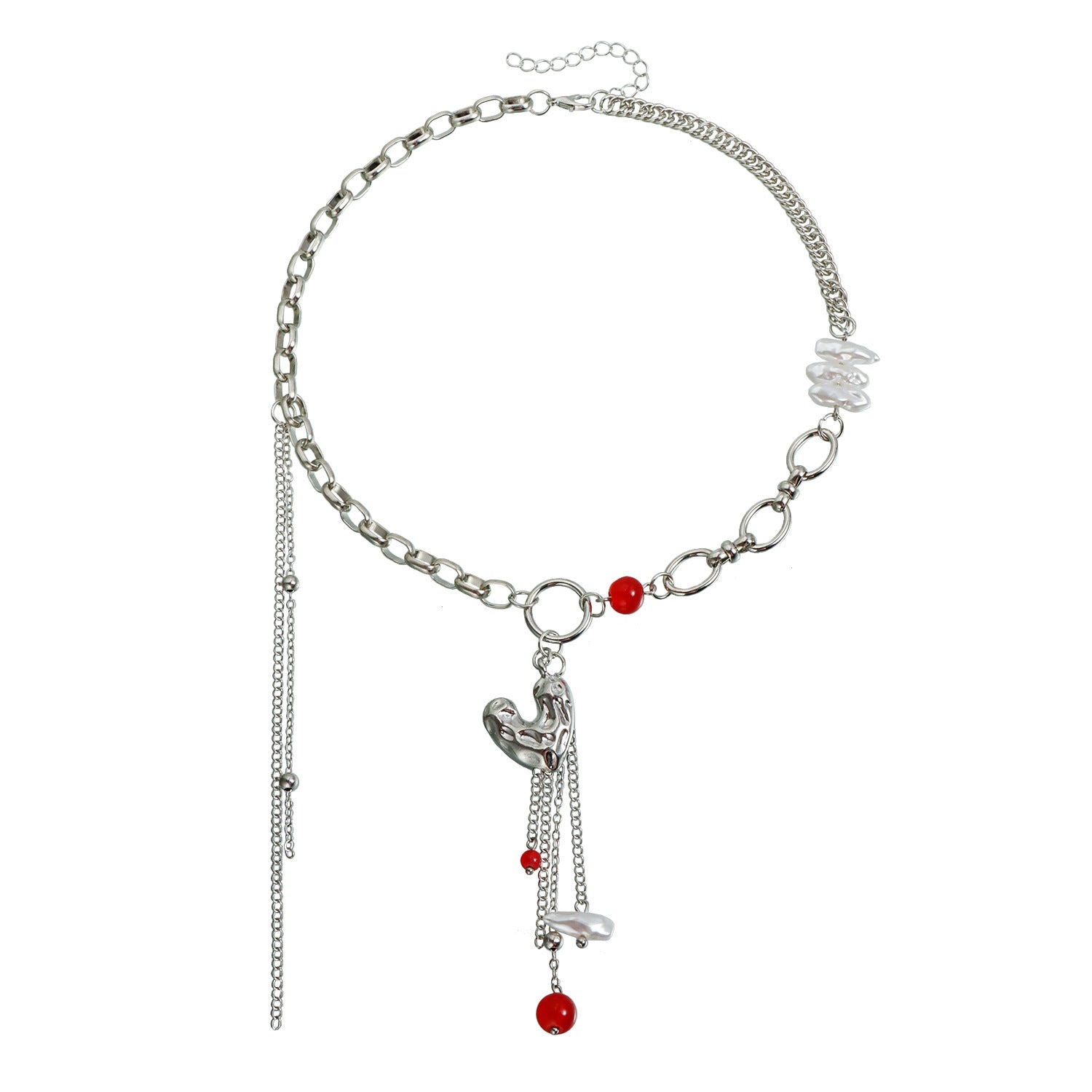 Punk Style Fashion Irregular Heart-Shaped Tassel Necklace Alloy Geometric Pattern European And American Stitching Fashion Necklace For Ladies - view 5