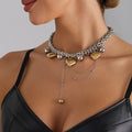 Punk Style Color Matching Heart-Shaped Tassel Necklace Geometric Pattern Alloy Material European And American Simple Necklace Women's Jewelry Wholesale - front view