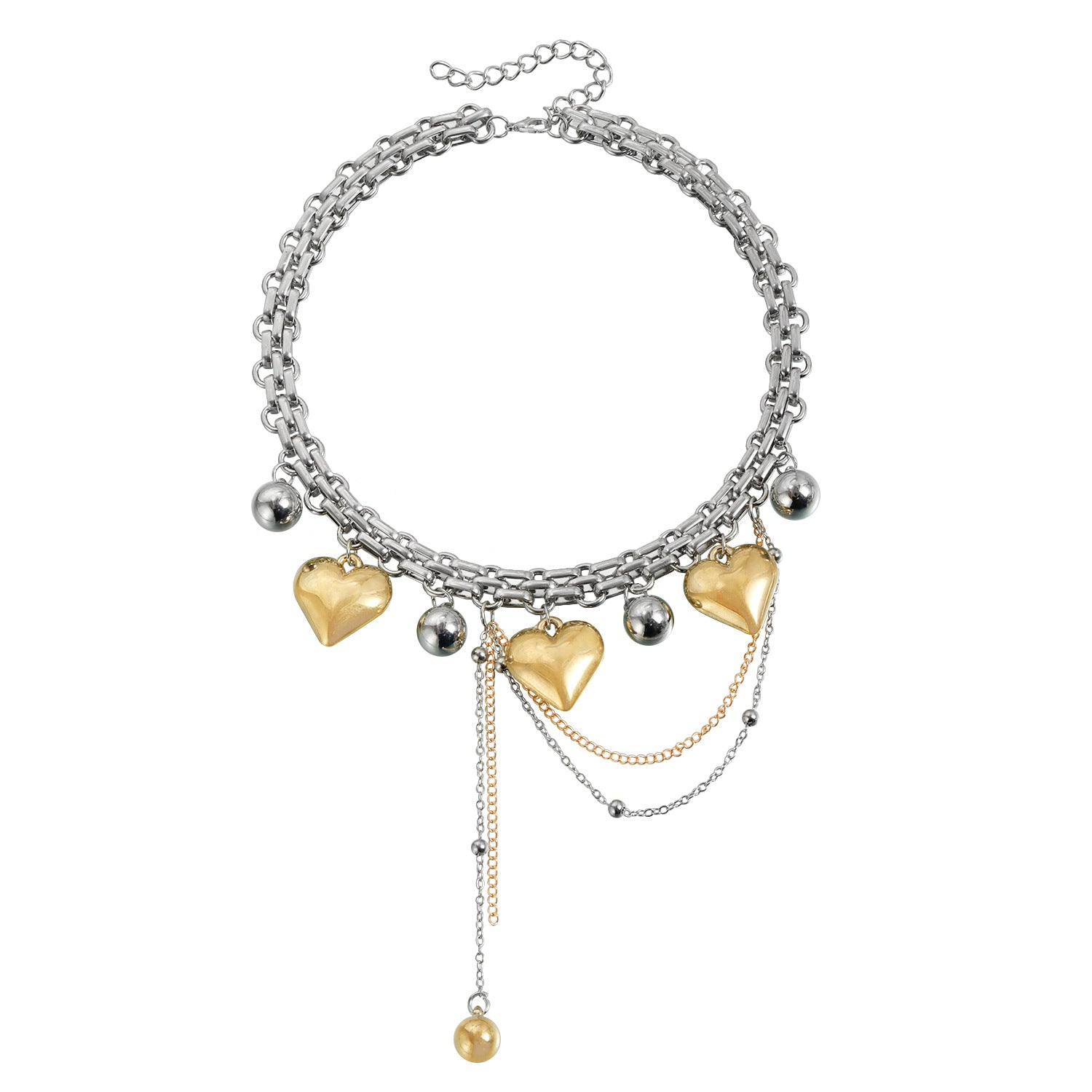 Punk Style Color Matching Heart-Shaped Tassel Necklace Geometric Pattern Alloy Material European And American Simple Necklace Women's Jewelry Wholesale - view 5