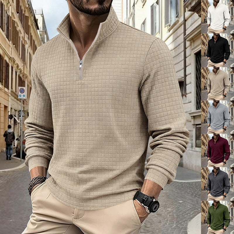 Casual American Style Loose Fit Men's Hoodie Simple Stand Collar Half Zipper Autumn Winter Comfortable Polyester Blend Sweatshirt - front view