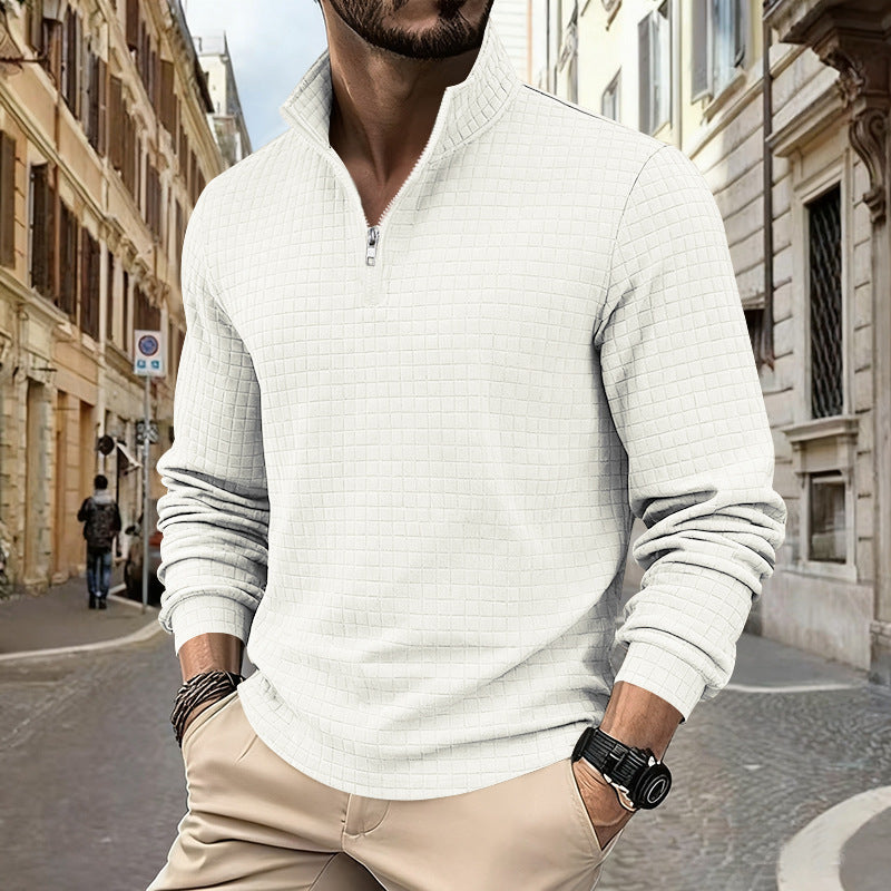 Casual American Style Loose Fit Men's Hoodie Simple Stand Collar Half Zipper Autumn Winter Comfortable Polyester Blend Sweatshirt - view 2