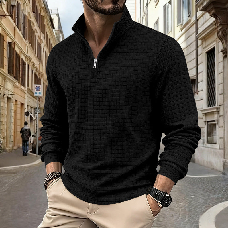 Casual American Style Loose Fit Men's Hoodie Simple Stand Collar Half Zipper Autumn Winter Comfortable Polyester Blend Sweatshirt - view 3