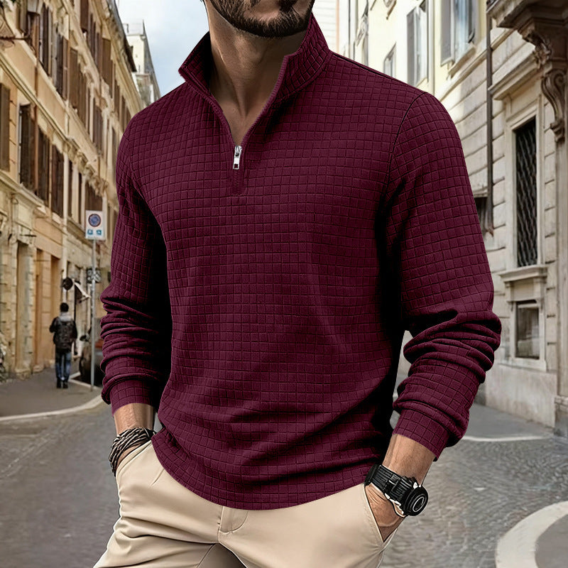 Casual American Style Loose Fit Men's Hoodie Simple Stand Collar Half Zipper Autumn Winter Comfortable Polyester Blend Sweatshirt - view 4