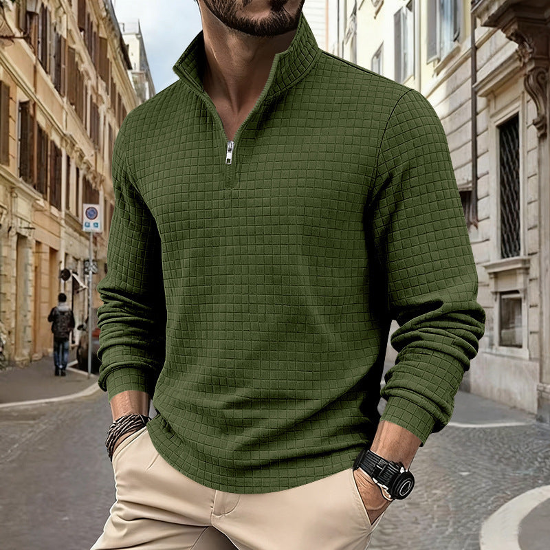 Casual American Style Loose Fit Men's Hoodie Simple Stand Collar Half Zipper Autumn Winter Comfortable Polyester Blend Sweatshirt - view 5