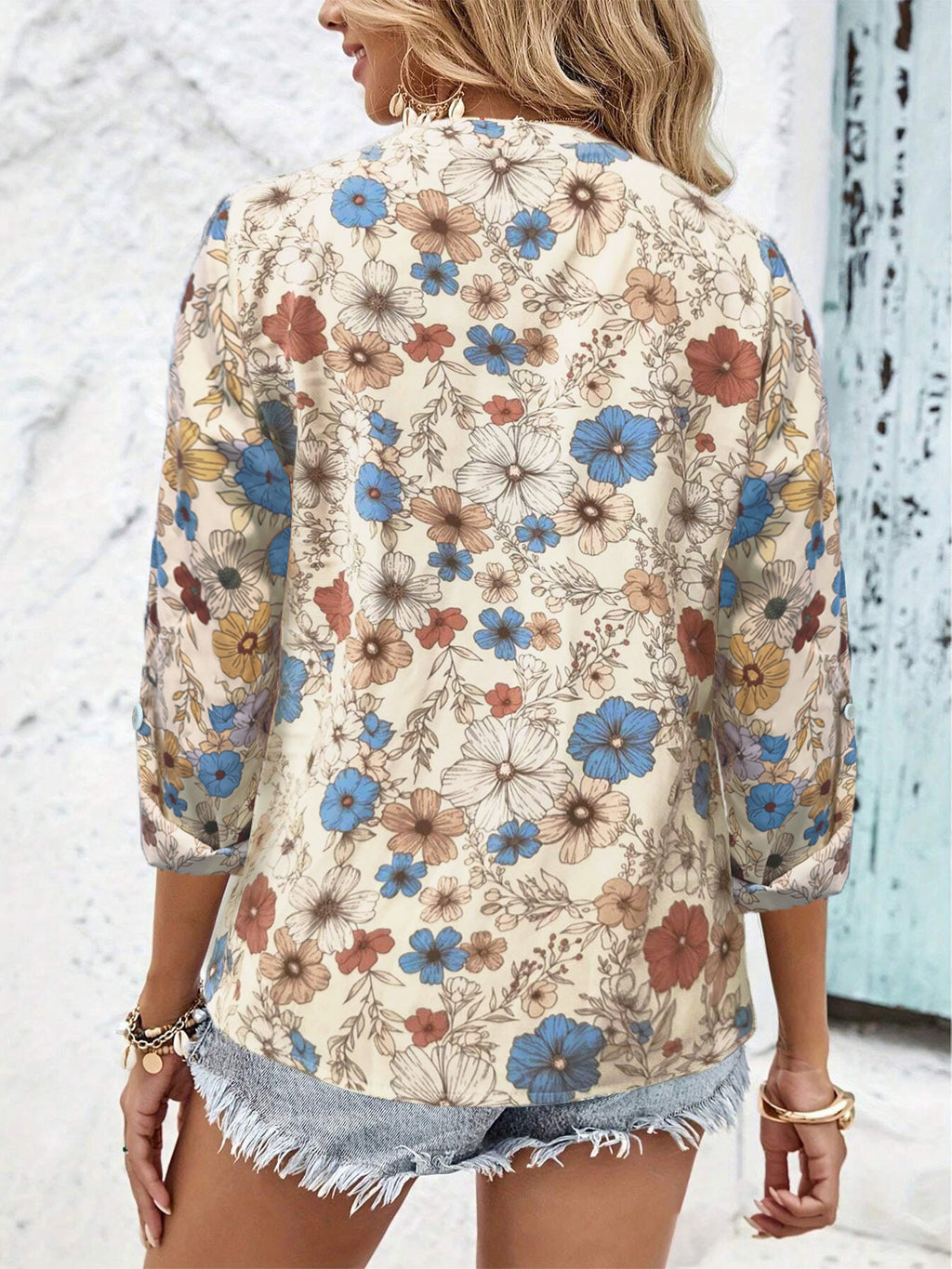 Elegant V-neck Long Sleeve Printed Shirt Women's Top Fashionable Autumn New Arrival Comfortable Polyester Commute Ready - view 3