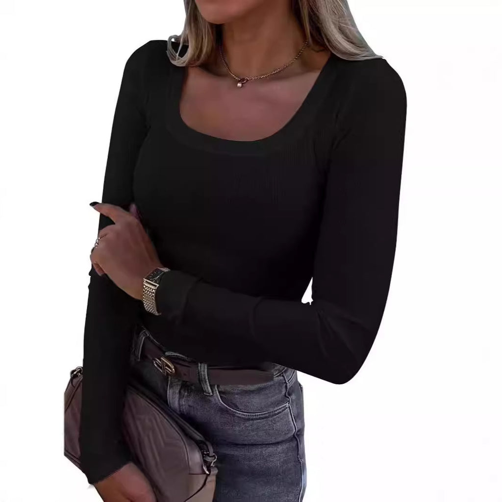 Slim Fit Long Sleeve U Neck Casual Women T Shirt New  Style Ribbed Stripe Sexy Long Women Top - view 4