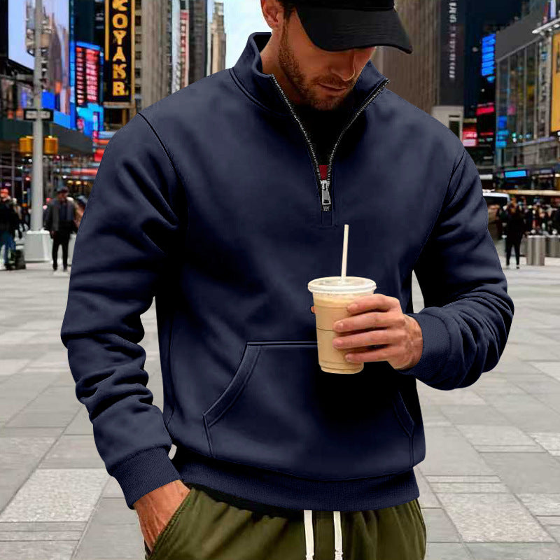 American Style Fleece Lined Men's Sweatshirt Casual Loose Zipper Pocket Heavyweight Men's Hoodie Winter Comfortable Streetwear - view 2