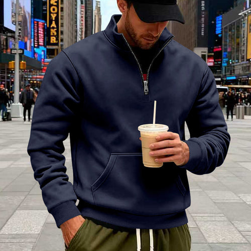 American Style Fleece Lined Men's Sweatshirt Casual Loose Zipper Pocket Heavyweight Men's Hoodie Winter Comfortable Streetwear - view 2