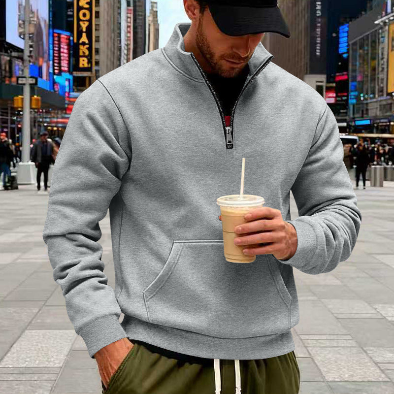 American Style Fleece Lined Men's Sweatshirt Casual Loose Zipper Pocket Heavyweight Men's Hoodie Winter Comfortable Streetwear - view 3