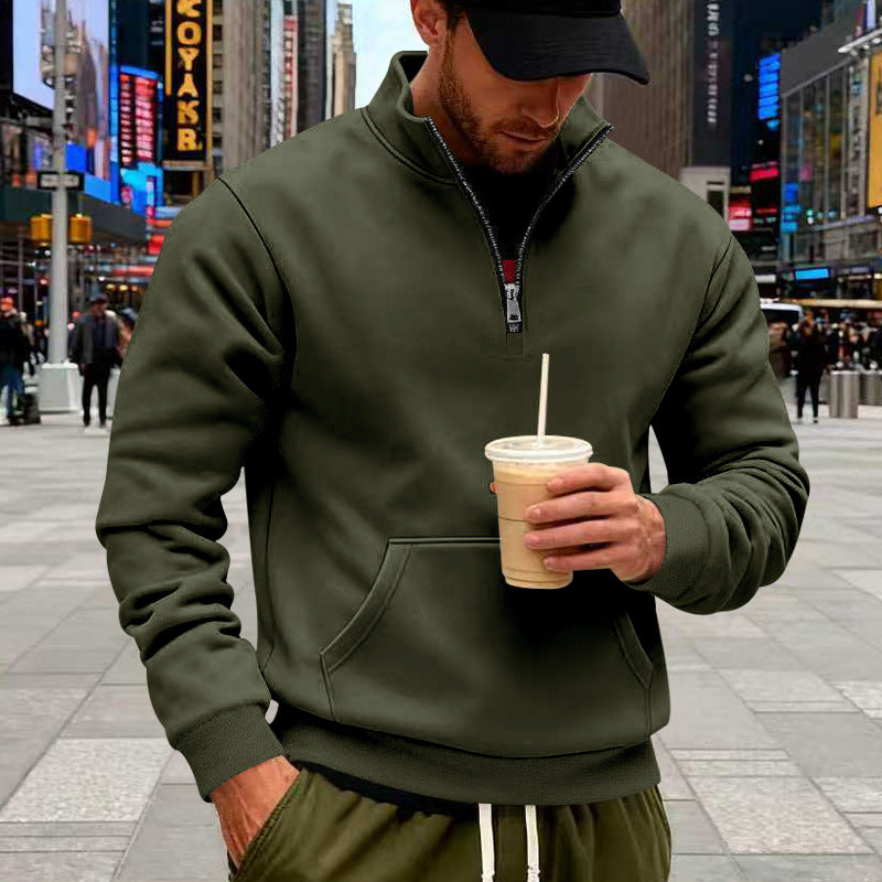 American Style Fleece Lined Men's Sweatshirt Casual Loose Zipper Pocket Heavyweight Men's Hoodie Winter Comfortable Streetwear - view 4