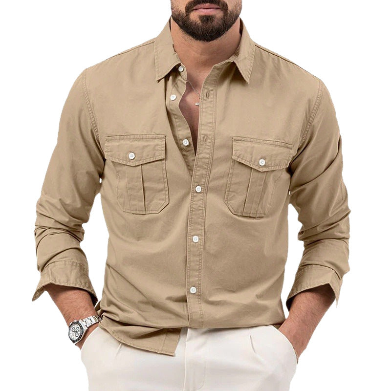 Casual Long Sleeve Men's Shirt With Multiple Pockets  Style Cotton Polyester Blend Spring Autumn Wear - view 5