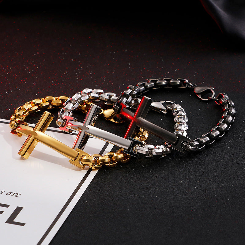 Men's Bracelet Personality Trendy Men's Stainless Steel Wrist Accessory Cross Men's Bracelet High-End Feel - view 4
