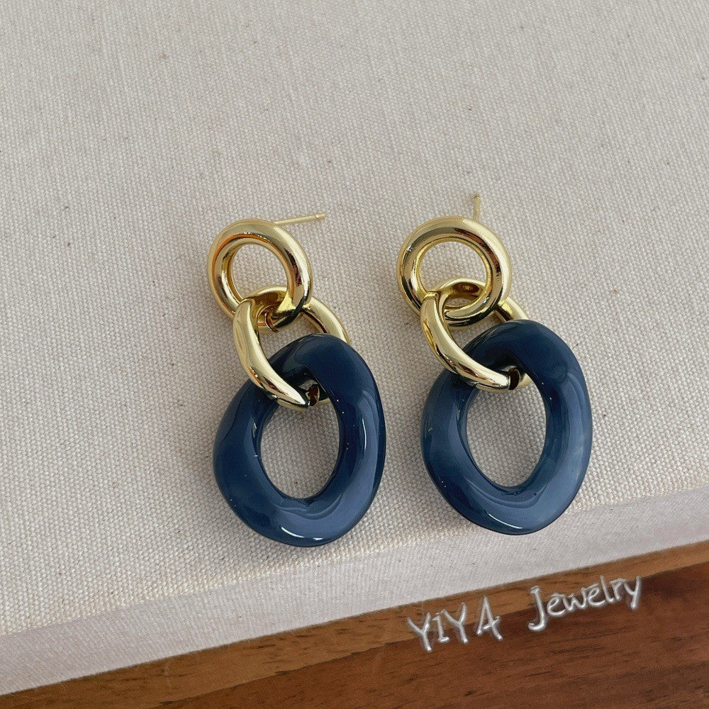 French Style High-Grade Geometric Acrylic Pendant Earrings For Women Exaggerated Hong Kong Style Retro Affordable Luxury Fashionable Plated 14K Real Gold Ear Studs Earrings - view 6