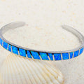 Blue Stripe Opal Bracelet Block Pattern Hawaiian Style Hand Ring Jewelry Engraved Copper Fairy Wind Encrusted With Gemstones - front view