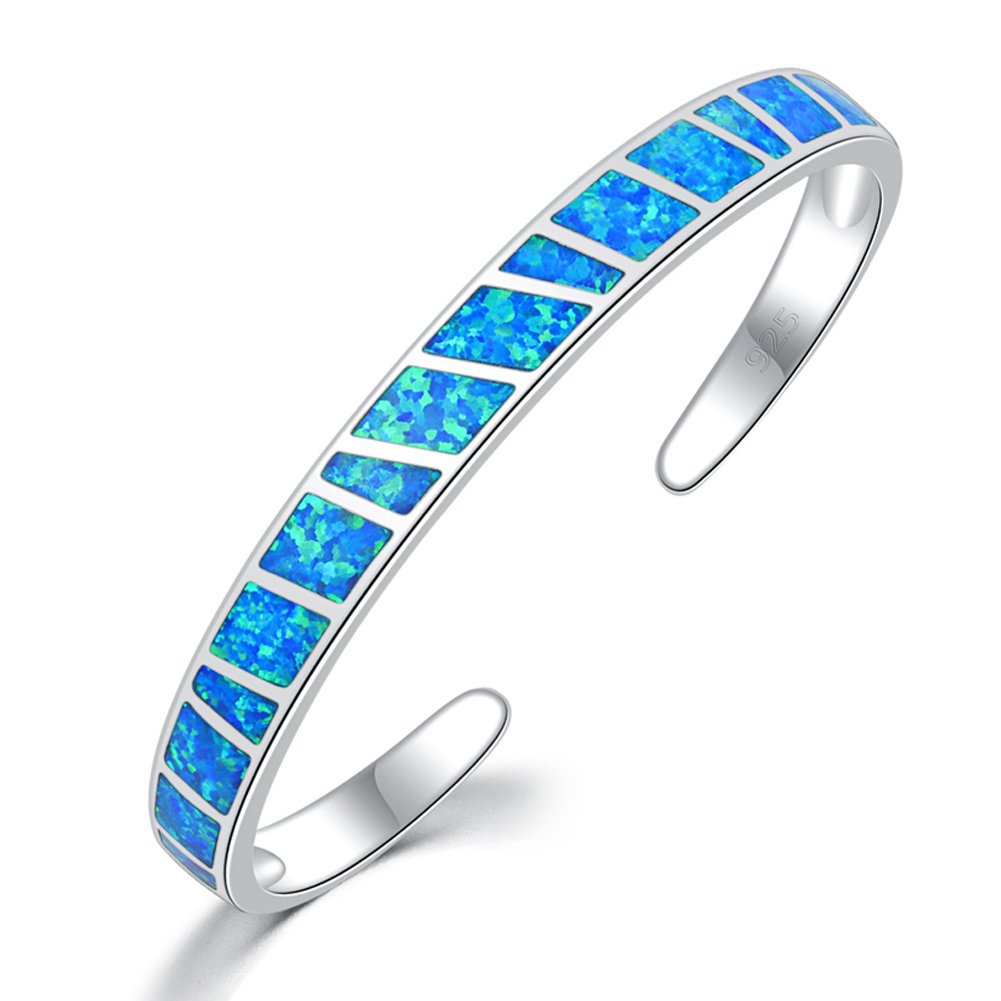 Blue Stripe Opal Bracelet Block Pattern Hawaiian Style Hand Ring Jewelry Engraved Copper Fairy Wind Encrusted With Gemstones - view 5