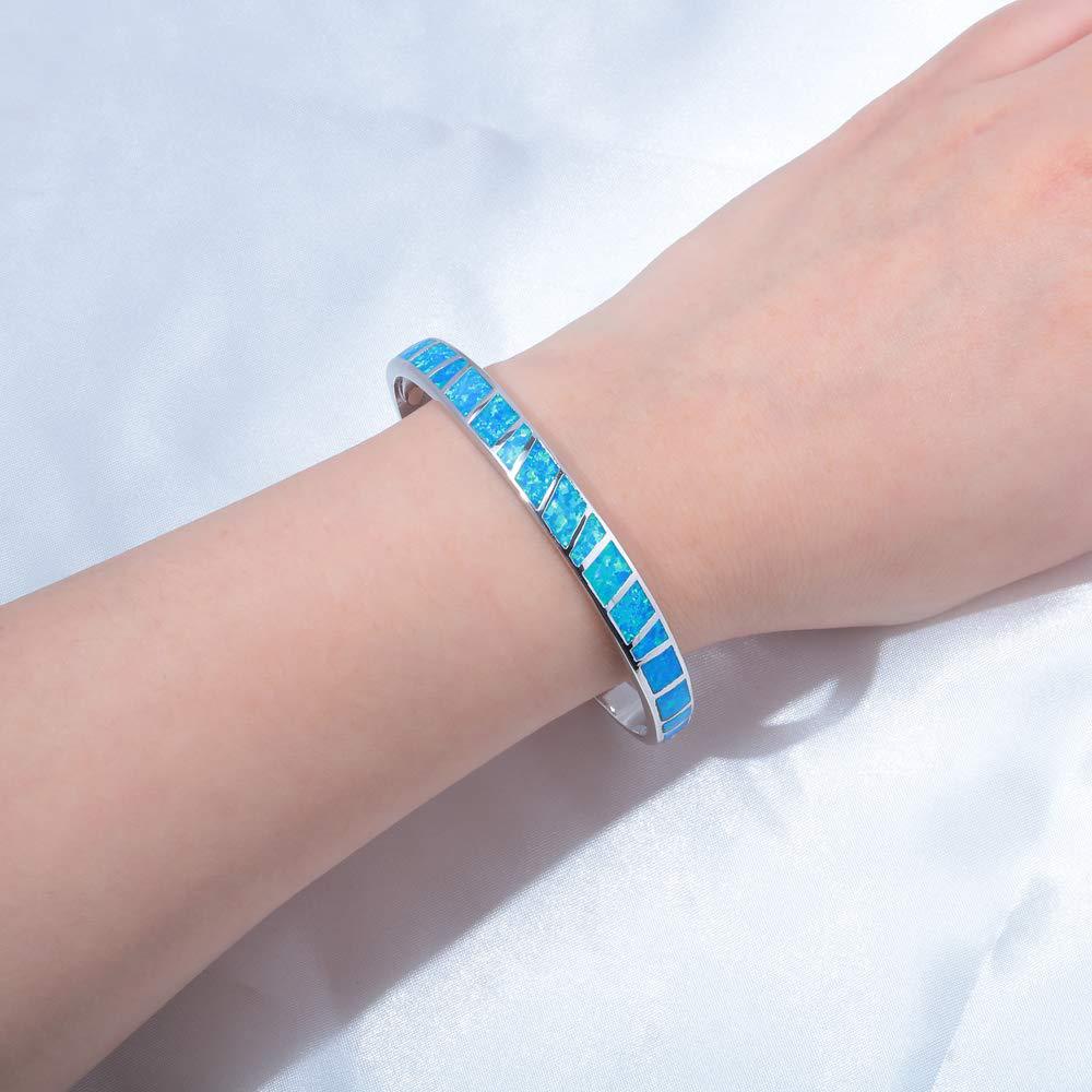 Blue Stripe Opal Bracelet Block Pattern Hawaiian Style Hand Ring Jewelry Engraved Copper Fairy Wind Encrusted With Gemstones - view 4