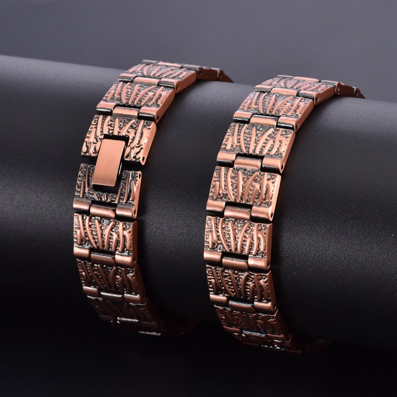 Vintage Fashion Pure Red Copper Bracelet Men's Magnetic Detachable Pattern Bracelet Magnetic Therapy High-End Feeling Bracelet Jewelry - front view