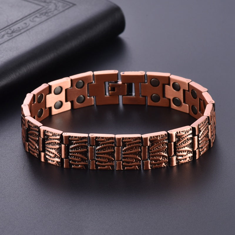 Vintage Fashion Pure Red Copper Bracelet Men's Magnetic Detachable Pattern Bracelet Magnetic Therapy High-End Feeling Bracelet Jewelry - view 2
