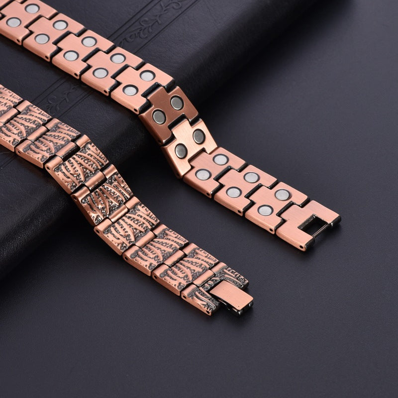 Vintage Fashion Pure Red Copper Bracelet Men's Magnetic Detachable Pattern Bracelet Magnetic Therapy High-End Feeling Bracelet Jewelry - view 3