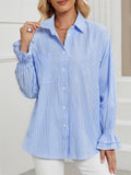 Casual Striped Long Sleeve Shirt Spring   Style Women's Top Daily Wear Floral Sleeve Polyester Fabric - front view