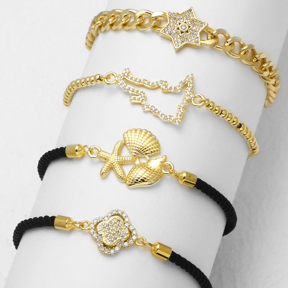 AS Jewelry   Hot Selling Handmade Braided Bracelet With Zircon Starfish And Pentagram Bracelet Bre62 - front view